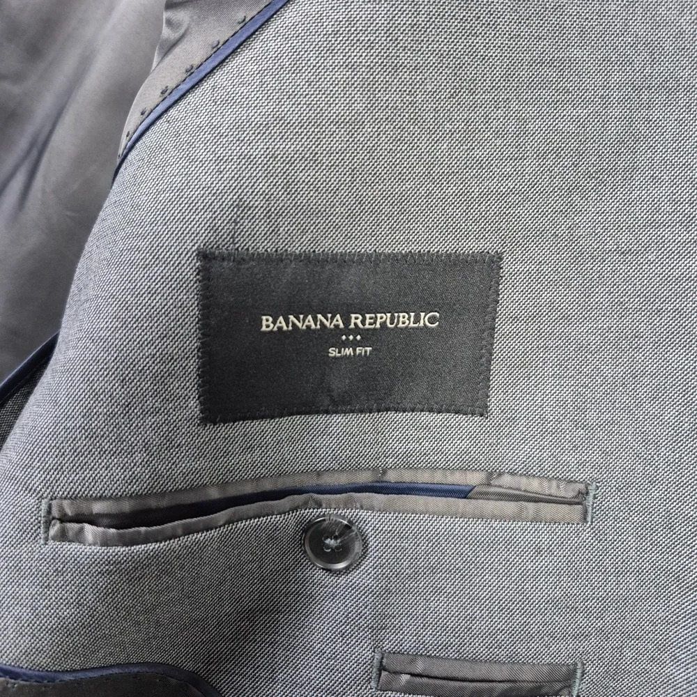 Banana Republic Mens 46R Slim Fit Sharkskin‎ Blazer Grey Sport Coat 532458